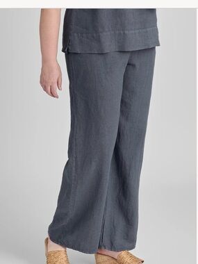 LOFT Gray Wide-Leg Linen-Blend Pants